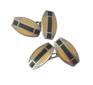Bouton De Manchettes Murat Émaillé Art Déco Géométric Vintage Modernist Cuffling