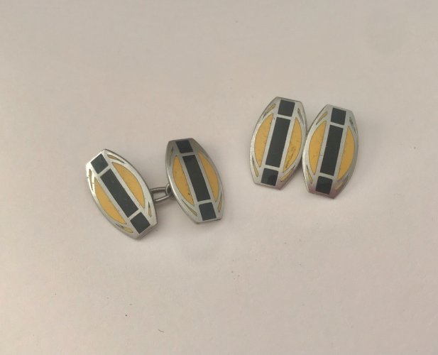 Bouton De Manchettes Murat Émaillé Art Déco Géométric Vintage Modernist Cuffling