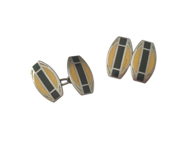 Bouton De Manchettes Murat Émaillé Art Déco Géométric Vintage Modernist Cuffling