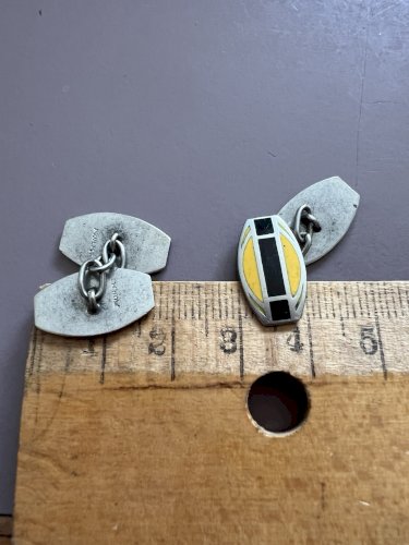 Bouton De Manchettes Murat Émaillé Art Déco Géométric Vintage Modernist Cuffling