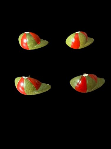 Boutons Anciens Bois Casquette Jockey Hippique Tchécoslovaquie 1920-30 Art Déco