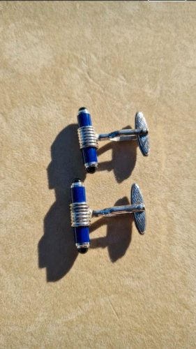Boutons de manchette Dunhill -en argent - couleur bleu et noir