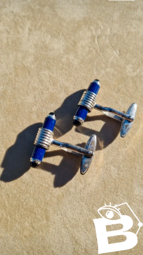 Boutons de manchette Dunhill -en argent - couleur bleu et noir