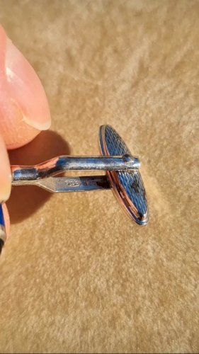 Boutons de manchette Dunhill -en argent - couleur bleu et noir