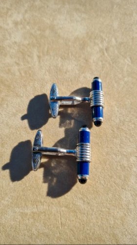 Boutons de manchette Dunhill -en argent - couleur bleu et noir