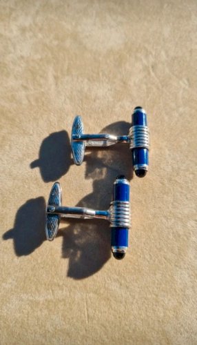 Boutons de manchette Dunhill -en argent - couleur bleu et noir