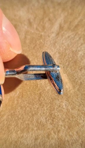 Boutons de manchette Dunhill -en argent - couleur bleu et noir