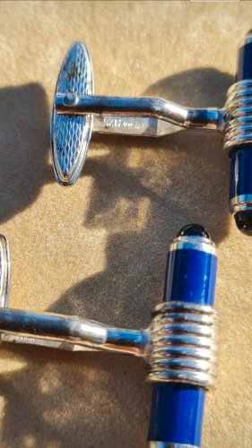 Boutons de manchette Dunhill -en argent - couleur bleu et noir