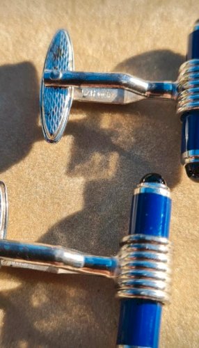 Boutons de manchette Dunhill -en argent - couleur bleu et noir