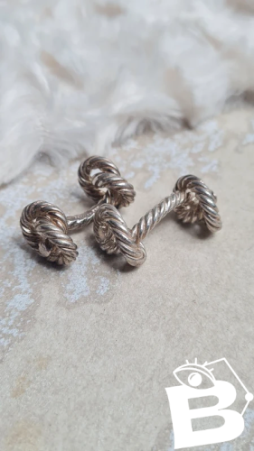 Boutons de manchette Hermès- corde- nœud-en argent