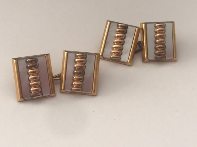 Boutons De Manchette Murat Art Déco Plaqué Or Nacre Moderniste Vintage Cufflinks