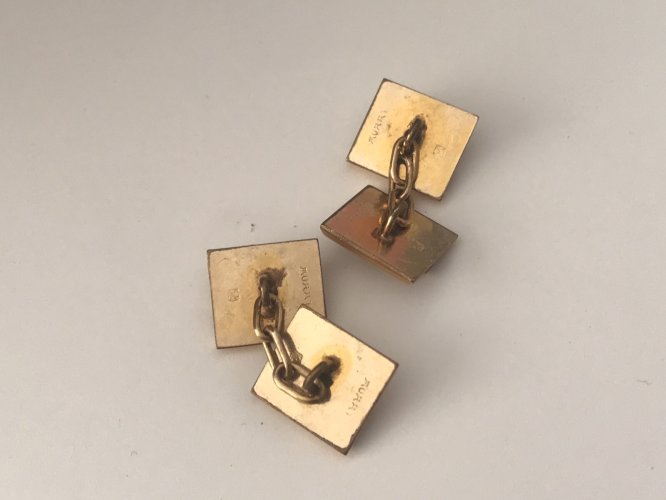 Boutons De Manchette Murat Art Déco Plaqué Or Nacre Moderniste Vintage Cufflinks