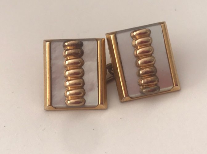 Boutons De Manchette Murat Art Déco Plaqué Or Nacre Moderniste Vintage Cufflinks