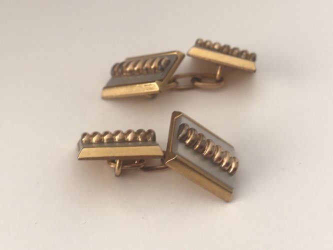 Boutons De Manchette Murat Art Déco Plaqué Or Nacre Moderniste Vintage Cufflinks