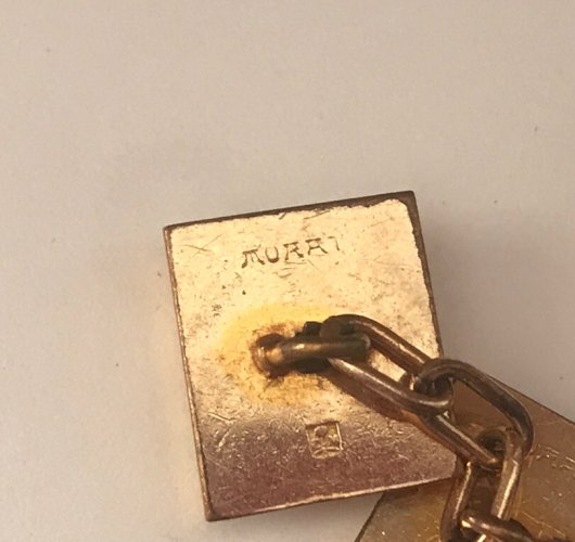 Boutons De Manchette Murat Art Déco Plaqué Or Nacre Moderniste Vintage Cufflinks