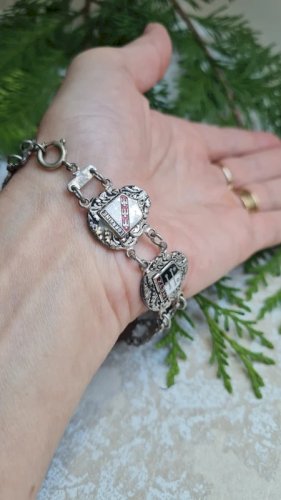 Bracelet à maillons Blason de France vintage en métal argenté