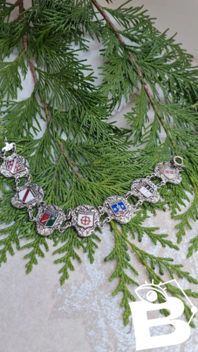 Bracelet à maillons Blason de France vintage en métal argenté