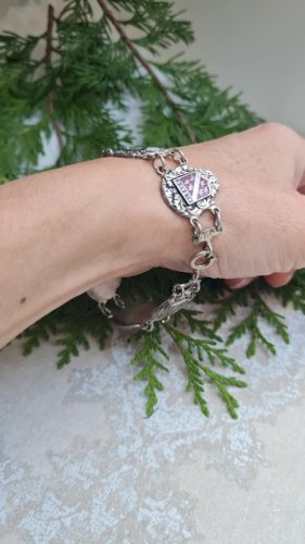 Bracelet à maillons Blason de France vintage en métal argenté