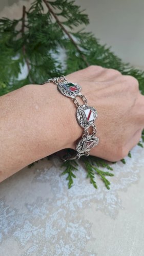 Bracelet à maillons Blason de France vintage en métal argenté