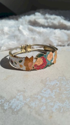 Bracelet ajouré émaillé vintage ( roses et papillons )