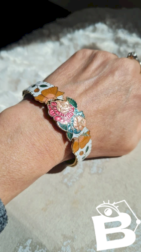 Bracelet ajouré émaillé vintage ( roses et papillons )