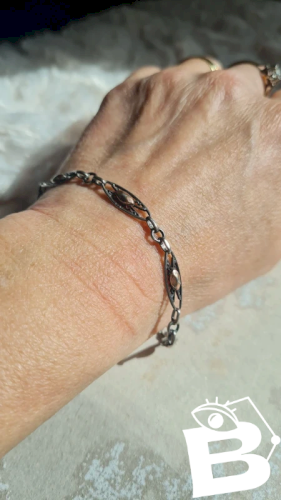 Bracelet ancien en argent filigrane et or rose