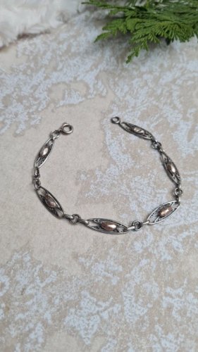 Bracelet ancien en argent filigrane et or rose