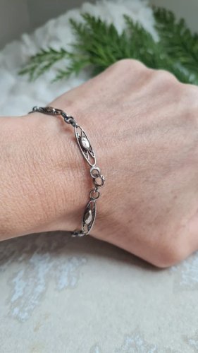 Bracelet ancien en argent filigrane et or rose