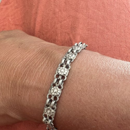 Bracelet argent florale fin 19e poinçon travail français-ancien-Vintage-charme