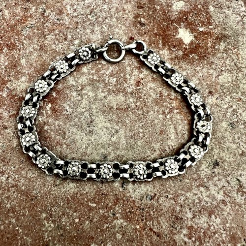 Bracelet argent florale fin 19e poinçon travail français-ancien-Vintage-charme