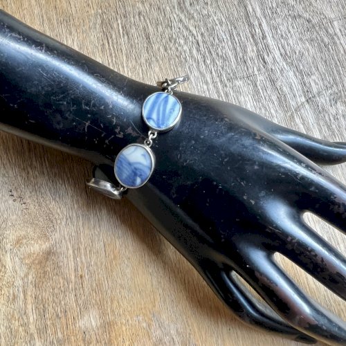 Bracelet argent massif vintage porcelaine ancienne Chine bleu et blanc Ming Ethn