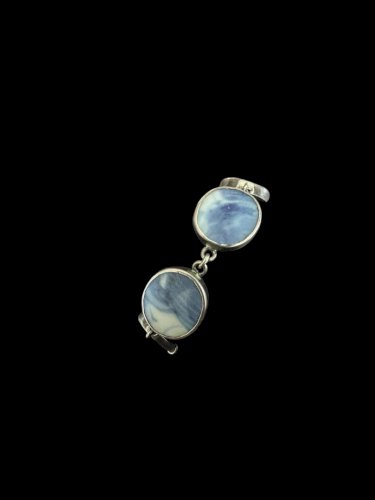 Bracelet argent massif vintage porcelaine ancienne Chine bleu et blanc Ming Ethn