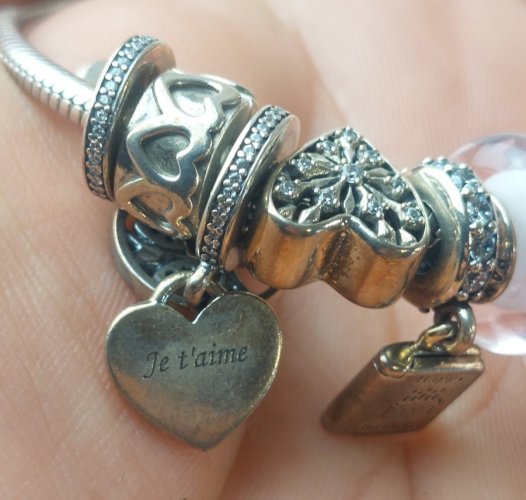 Bracelet avec charms coeurs, Pandora, en argent