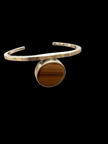 Bracelet design vers 1970 vintage signé JM forge France œil de tigre