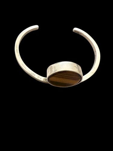 Bracelet design vers 1970 vintage signé JM forge France œil de tigre