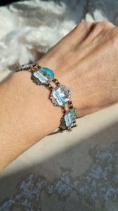 Bracelet émaillé ville de suisse vintage en métal argenté - Bracelet souvenir