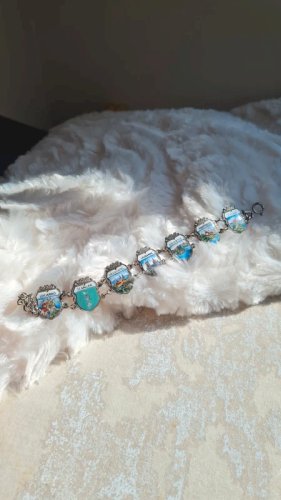 Bracelet émaillé ville de suisse vintage en métal argenté - Bracelet souvenir