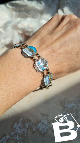 Bracelet émaillé ville de suisse vintage en métal argenté - Bracelet souvenir