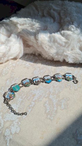Bracelet émaillé ville de suisse vintage en métal argenté - Bracelet souvenir