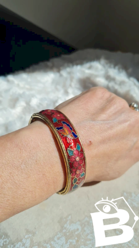 Bracelet  émaillé vintage fleuri et papillons
