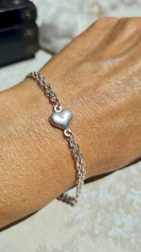 Bracelet en argent 925 cœur avec une double chaine