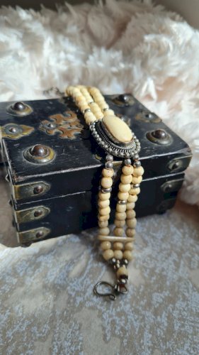 Bracelet en os et laiton argenté