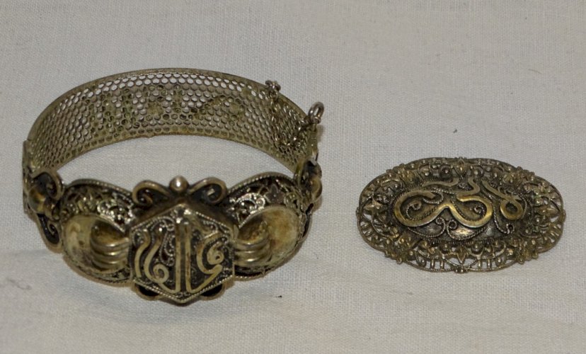 -BRACELET ET BROCHE ARGENT AFRIQUE DU NORD Poinçon CRABE BIJOUX ANCIENS BIJOU  D