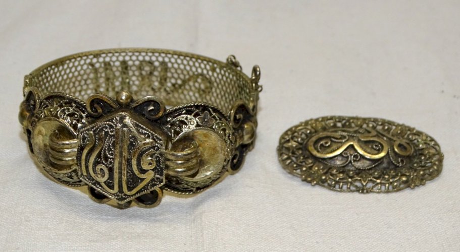 -BRACELET ET BROCHE ARGENT AFRIQUE DU NORD Poinçon CRABE BIJOUX ANCIENS BIJOU  D