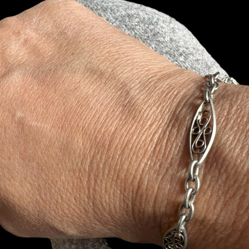 Bracelet Fin Ancien vers 1900 maille olive Unisex vintage filigrane