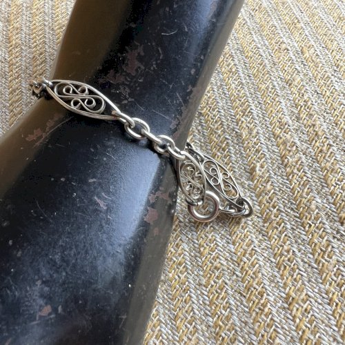 Bracelet Fin Ancien vers 1900 maille olive Unisex vintage filigrane