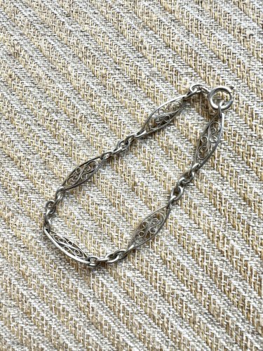 Bracelet Fin Ancien vers 1900 maille olive Unisex vintage filigrane