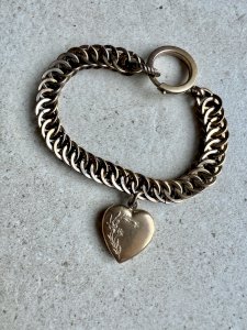 Bracelet Gourmette Breloque cœur 1900 Oria plaqué or Art Nouveau Charme