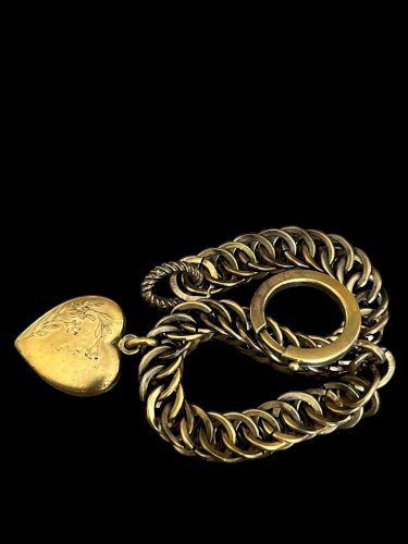 Bracelet Gourmette Breloque cœur 1900 Oria plaqué or Art Nouveau Charme