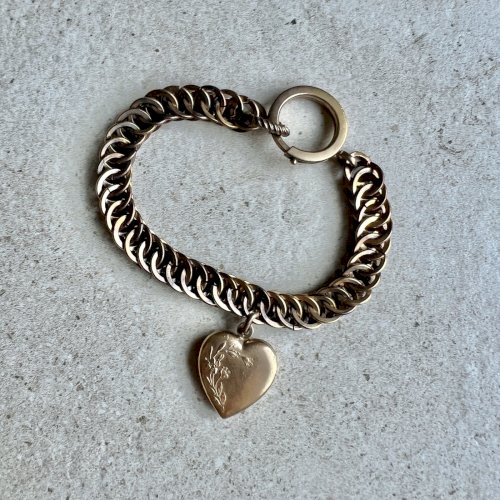 Bracelet Gourmette Breloque cœur 1900 Oria plaqué or Art Nouveau Charme